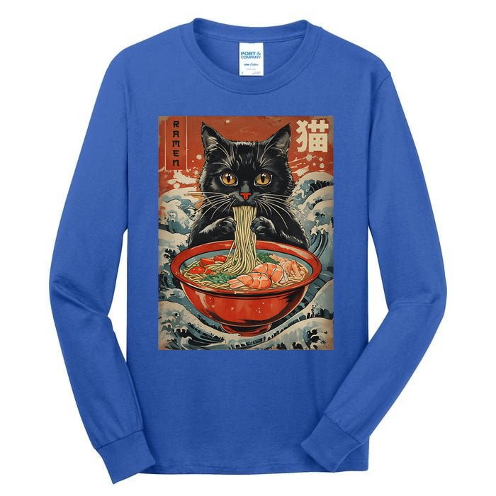 Cat Ramen Japanese Kawaii Cat Anime Tall Long Sleeve T-Shirt