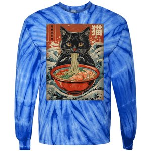 Cat Ramen Japanese Kawaii Cat Anime Tie-Dye Long Sleeve Shirt