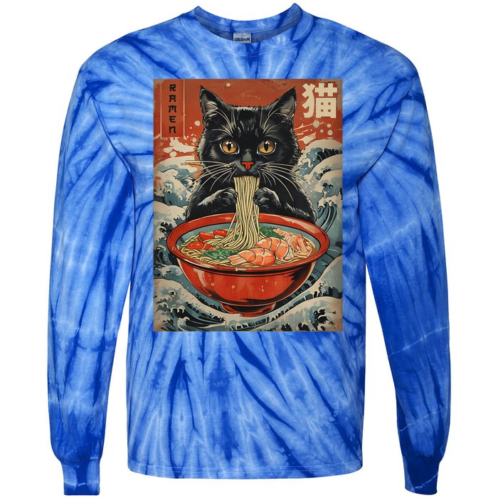 Cat Ramen Japanese Kawaii Cat Anime Tie-Dye Long Sleeve Shirt