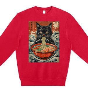 Cat Ramen Japanese Kawaii Cat Anime Premium Crewneck Sweatshirt