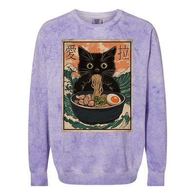 Cat Ramen Japanese Art Great Wave Kanagawa Funny Graphic Colorblast Crewneck Sweatshirt