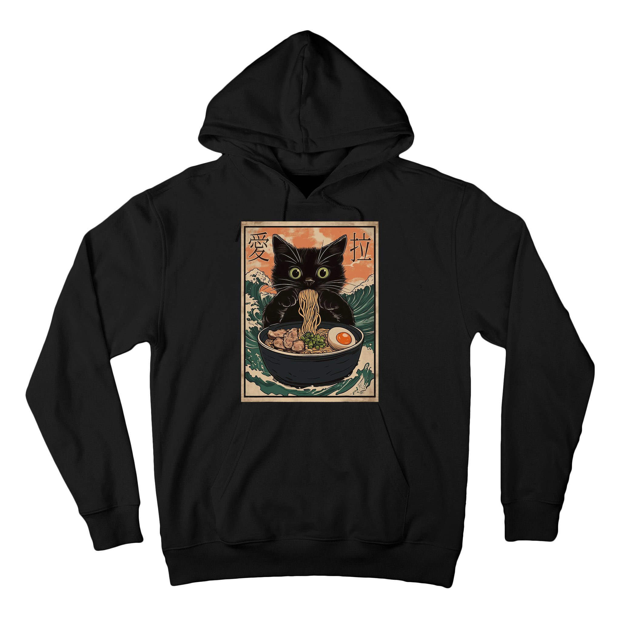 Cat Ramen Japanese Art Great Wave Kanagawa Funny Graphic Tall Hoodie