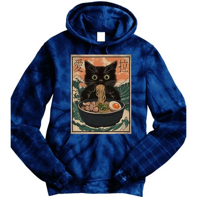 Cat Ramen Japanese Art Great Wave Kanagawa Funny Graphic Tie Dye Hoodie