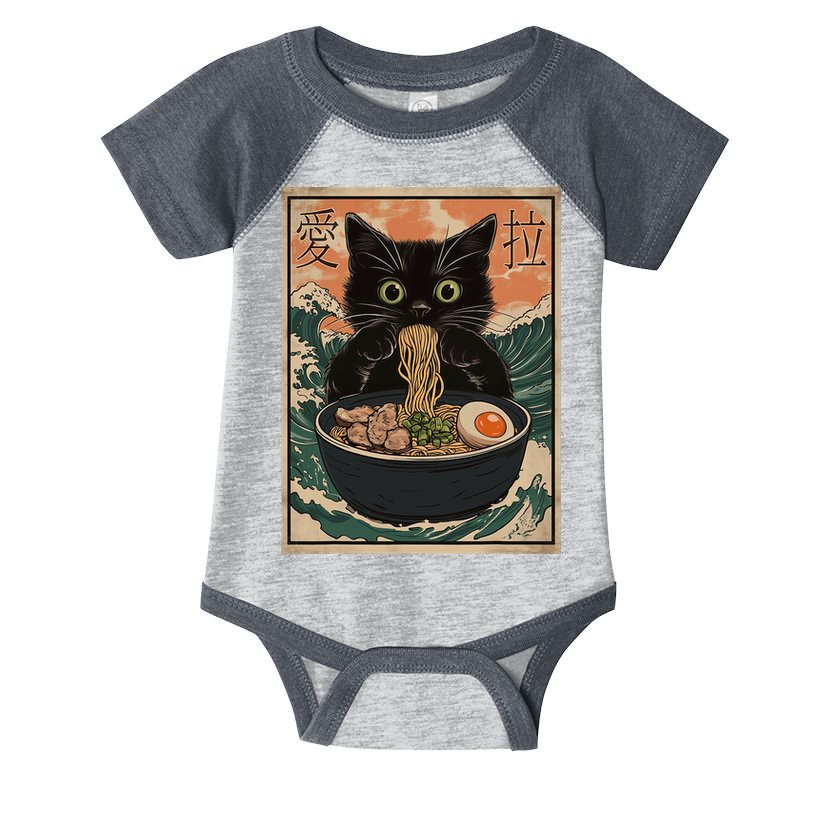 Cat Ramen Japanese Art Great Wave Kanagawa Funny Graphic Infant Baby Jersey Bodysuit