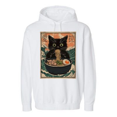 Cat Ramen Japanese Art Great Wave Kanagawa Funny Graphic Garment-Dyed Fleece Hoodie