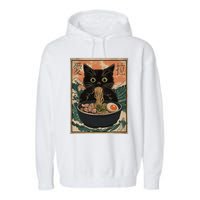 Cat Ramen Japanese Art Great Wave Kanagawa Funny Graphic Garment-Dyed Fleece Hoodie