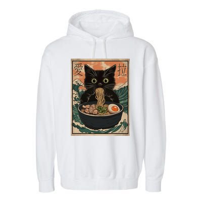 Cat Ramen Japanese Art Great Wave Kanagawa Funny Graphic Garment-Dyed Fleece Hoodie