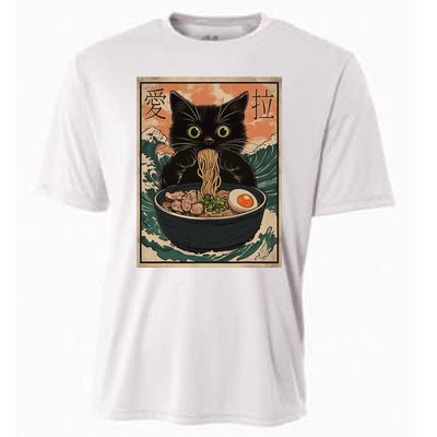 Cat Ramen Japanese Art Great Wave Kanagawa Funny Graphic Cooling Performance Crew T-Shirt