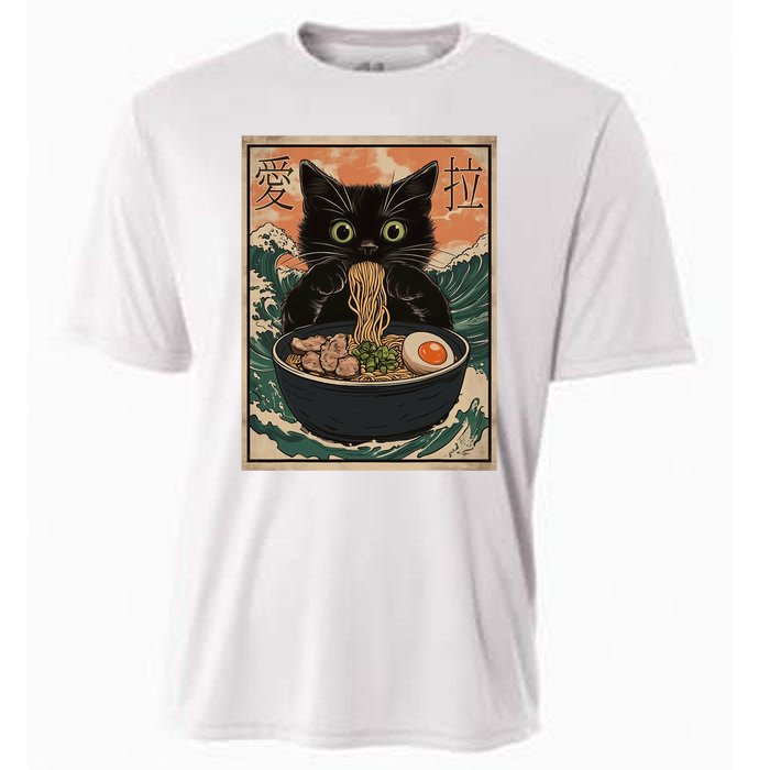 Cat Ramen Japanese Art Great Wave Kanagawa Funny Graphic Cooling Performance Crew T-Shirt