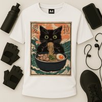 Cat Ramen Japanese Art Great Wave Kanagawa Funny Graphic Performance Shirt