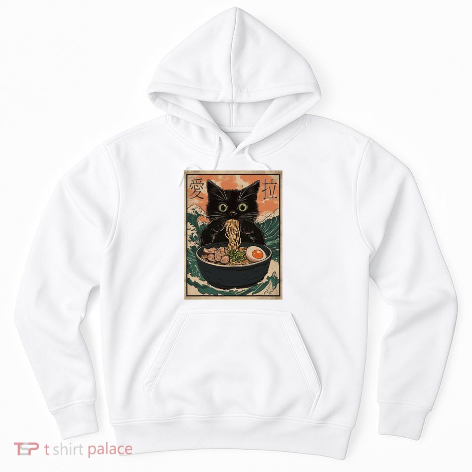 Cat Ramen Japanese Art Great Wave Kanagawa Funny Graphic Hoodie