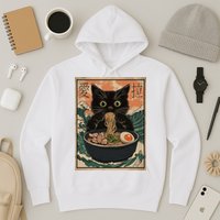 Cat Ramen Japanese Art Great Wave Kanagawa Funny Graphic Hoodie