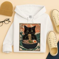 Cat Ramen Japanese Art Great Wave Kanagawa Funny Graphic Hoodie
