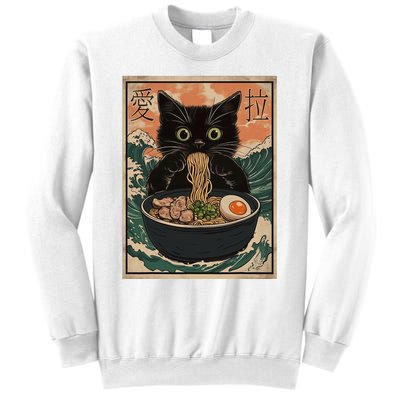 Cat Ramen Japanese Art Great Wave Kanagawa Funny Graphic Sweatshirt