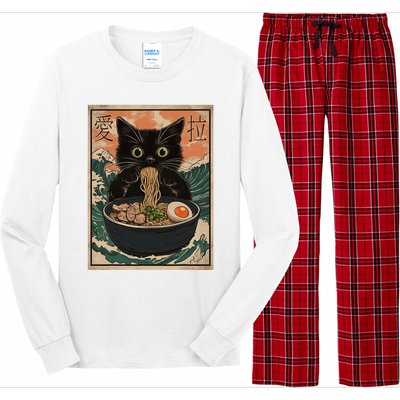 Cat Ramen Japanese Art Great Wave Kanagawa Funny Graphic Long Sleeve Pajama Set