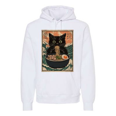 Cat Ramen Japanese Art Great Wave Kanagawa Funny Graphic Premium Hoodie