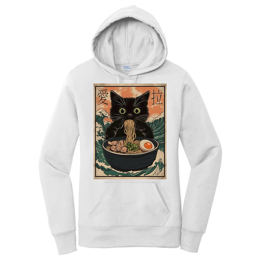 Cat Ramen Japanese Art Great Wave Kanagawa Funny Graphic Women's Pullover Hoodie