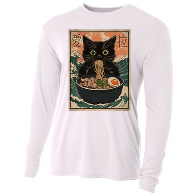 Cat Ramen Japanese Art Great Wave Kanagawa Funny Graphic Cooling Performance Long Sleeve Crew