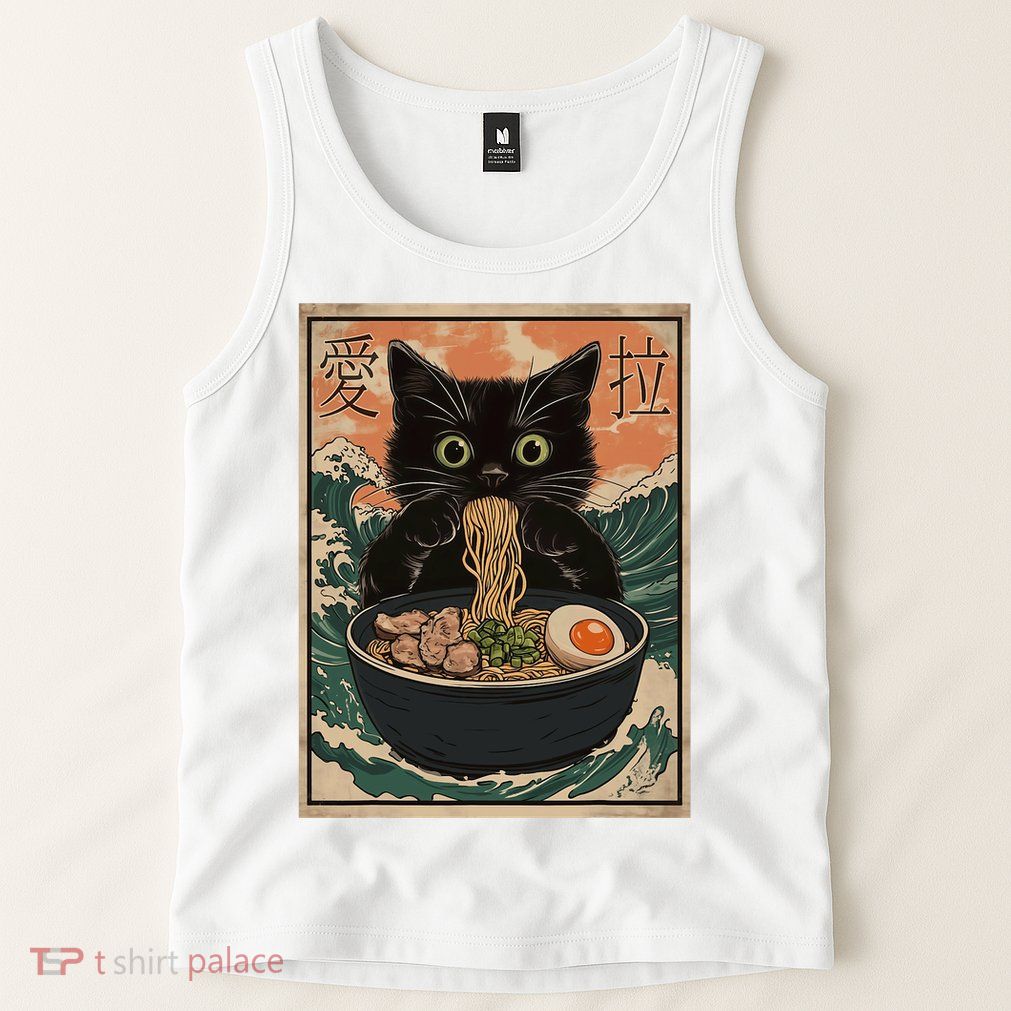 Cat Ramen Japanese Art Great Wave Kanagawa Funny Graphic Tank Top