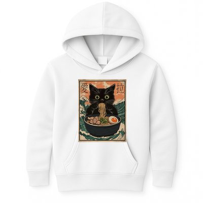 Cat Ramen Japanese Art Great Wave Kanagawa Funny Graphic Kids Hoodie