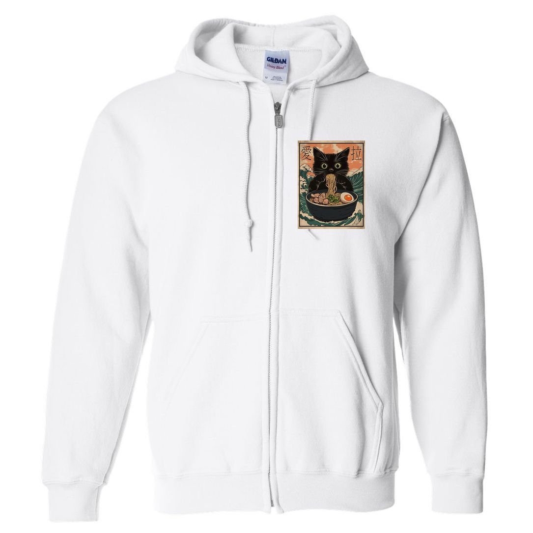 Cat Ramen Japanese Art Great Wave Kanagawa Funny Graphic Full Zip Hoodie