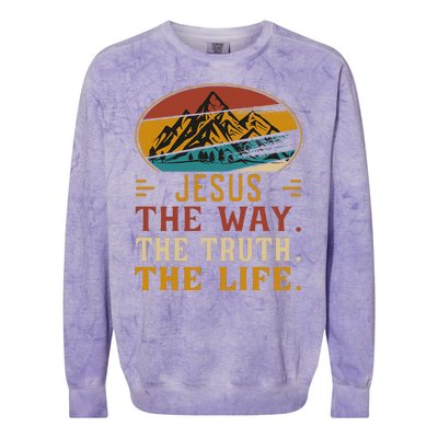 Christ Retro Jesus The Way Colorblast Crewneck Sweatshirt