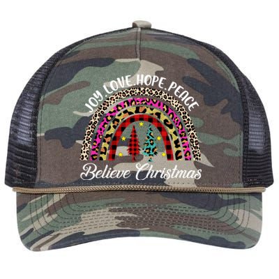 Christmas Rainbow Joy Love Hope Peace Believe Buffalo Plaid Gift Retro Rope Trucker Hat Cap