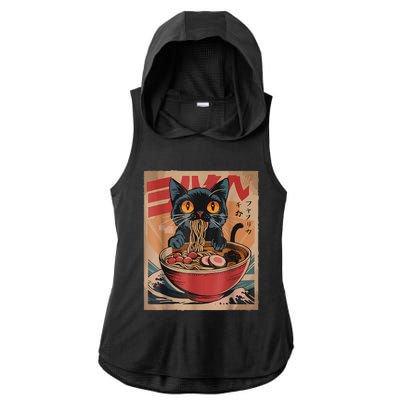 Cat Ramen Japanese Funny Graphic Tees Kawaii Cat Anime Ladies PosiCharge Tri-Blend Wicking Draft Hoodie Tank