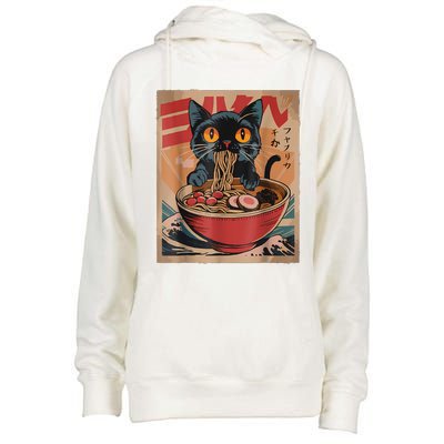 Cat Ramen Japanese Funny Graphic Tees Kawaii Cat Anime Womens Funnel Neck Pullover Hood