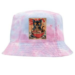 Cat Ramen Japanese Funny Graphic Tees Kawaii Cat Anime Tie-Dyed Bucket Hat