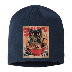 Cat Ramen Japanese Funny Graphic Tees Kawaii Cat Anime Sustainable Beanie