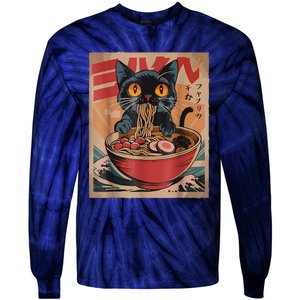 Cat Ramen Japanese Funny Graphic Tees Kawaii Cat Anime Tie-Dye Long Sleeve Shirt