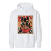 Cat Ramen Japanese Funny Graphic Tees Kawaii Cat Anime Garment-Dyed Fleece Hoodie