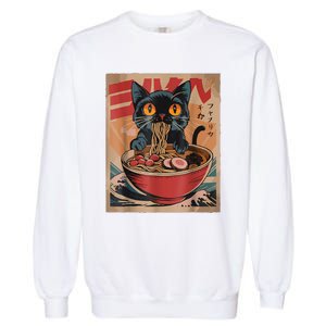 Cat Ramen Japanese Funny Graphic Tees Kawaii Cat Anime Garment-Dyed Sweatshirt