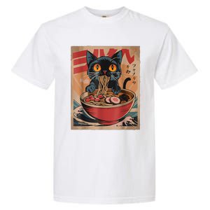 Cat Ramen Japanese Funny Graphic Tees Kawaii Cat Anime Garment-Dyed Heavyweight T-Shirt