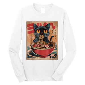 Cat Ramen Japanese Funny Graphic Tees Kawaii Cat Anime Long Sleeve Shirt