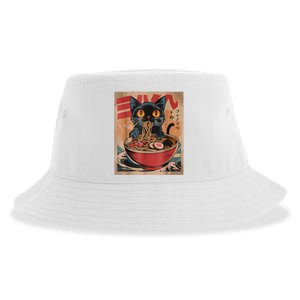 Cat Ramen Japanese Funny Graphic Tees Kawaii Cat Anime Sustainable Bucket Hat