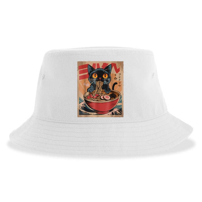 Cat Ramen Japanese Funny Graphic Tees Kawaii Cat Anime Sustainable Bucket Hat