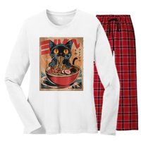 Cat Ramen Japanese Funny Graphic Tees Kawaii Cat Anime Women's Long Sleeve Flannel Pajama Set 