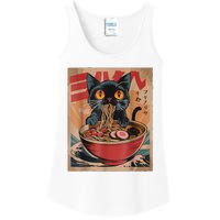 Cat Ramen Japanese Funny Graphic Tees Kawaii Cat Anime Ladies Essential Tank