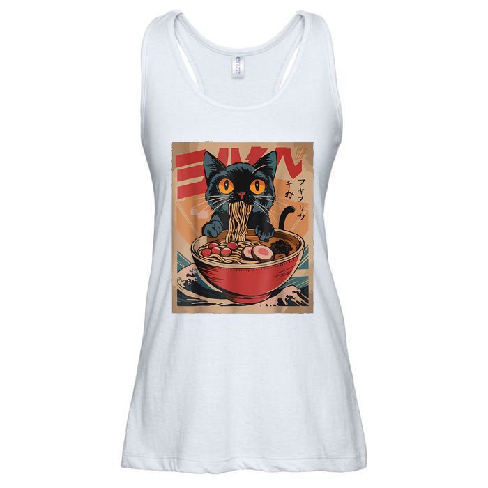 Cat Ramen Japanese Funny Graphic Tees Kawaii Cat Anime Ladies Essential Flowy Tank