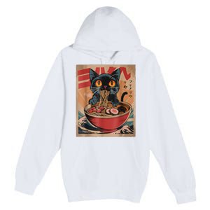 Cat Ramen Japanese Funny Graphic Tees Kawaii Cat Anime Premium Pullover Hoodie