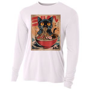 Cat Ramen Japanese Funny Graphic Tees Kawaii Cat Anime Cooling Performance Long Sleeve Crew