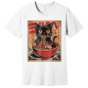 Cat Ramen Japanese Funny Graphic Tees Kawaii Cat Anime Premium T-Shirt