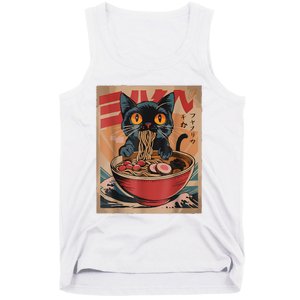 Cat Ramen Japanese Funny Graphic Tees Kawaii Cat Anime Tank Top