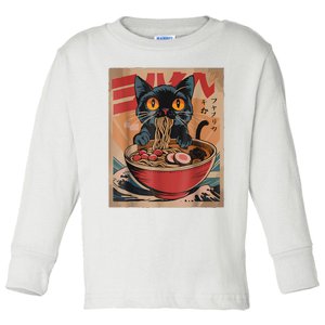 Cat Ramen Japanese Funny Graphic Tees Kawaii Cat Anime Toddler Long Sleeve Shirt