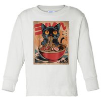 Cat Ramen Japanese Funny Graphic Tees Kawaii Cat Anime Toddler Long Sleeve Shirt