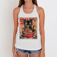 Cat Ramen Japanese Funny Graphic Tees Kawaii Cat Anime Women's Knotted Racerback Tank