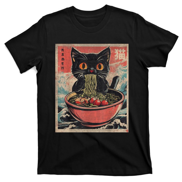 Cat Ramen Japanese Funny Graphic Tees Kawaii Cat Anime Gifts T-Shirt