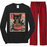 Cat Ramen Japanese Funny Graphic Tees Kawaii Cat Anime Gifts Long Sleeve Pajama Set